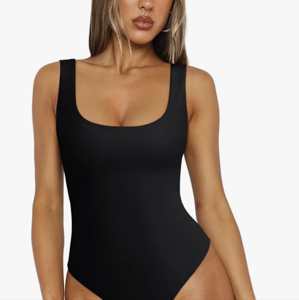Ribbed Thong Bodysuit – Size Medium | Sleek Black Essential